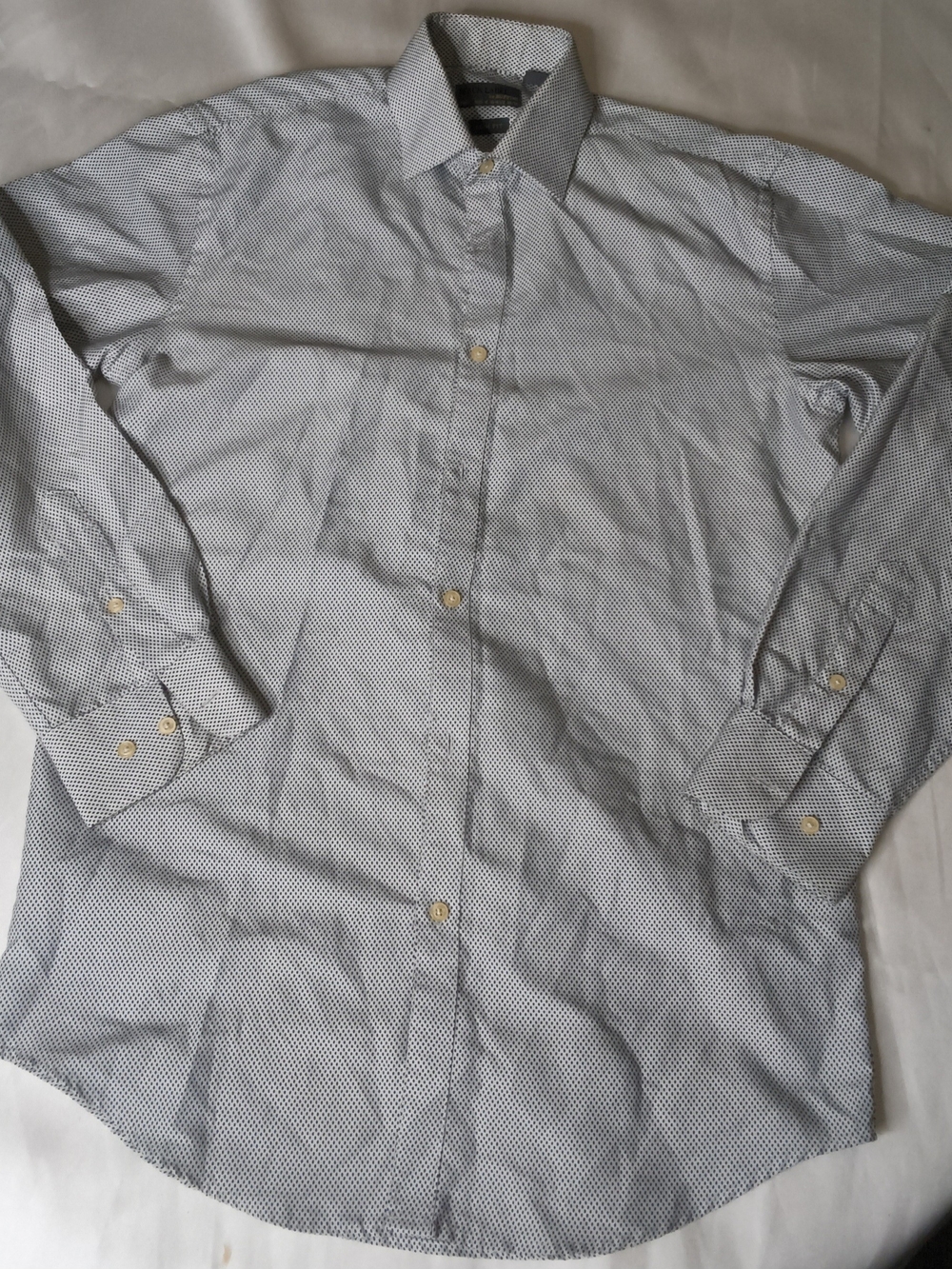 Men's Navy Micro-Pattern Dress Shirt - Classic Long Sleeve
